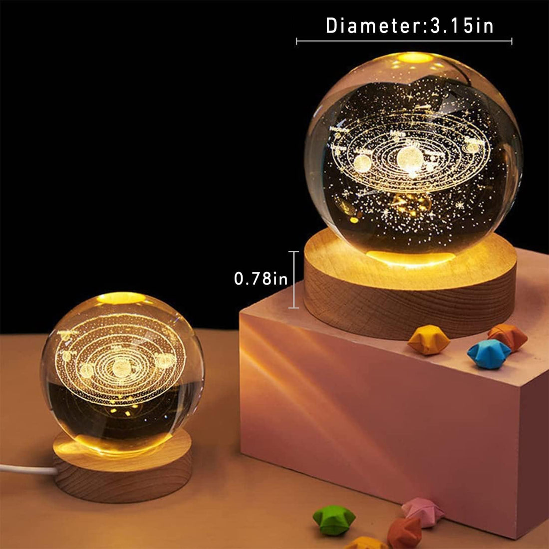 3D  Universe Crystal Ball Night Light,2.4 Inch Glass Ball Night LED Lamp