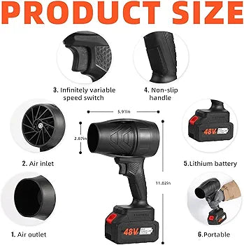 48V Handheld Jet Fan Mini Blower – Cordless, Powerful, and Portable