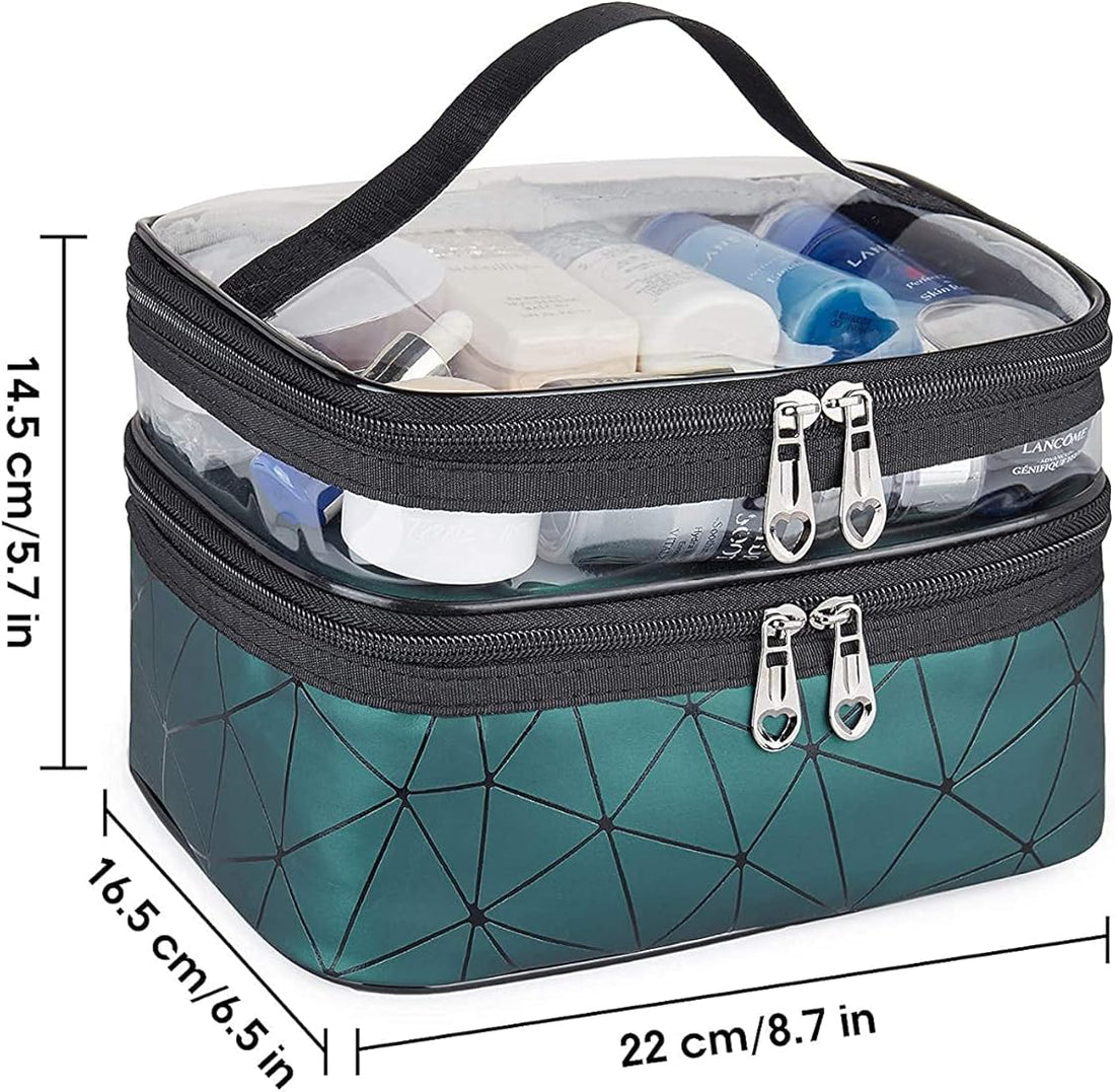 Double-Layer Makeup & Cosmetic Organizer Bag with Transparent Top